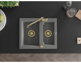 Mexen Carlos, granitový drez 582x475x177 mm, 1,5-komorový a drezová batéria Carla, šedá, 6518-71-670700-50