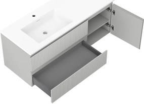 Mexen Rivel, kúpeľňová skrinka 120 cm s ľavým umývadlom Otis, 2S, 1D, drážkovaná, sivá matná/biela matná - 91A23-12047-3-BBFFF62-W18L01
