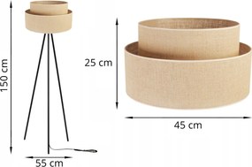 Stojacia lampa Juta, 1x jutové tienidlo, čierna konštrukcia, m