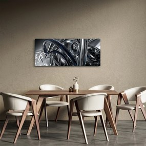 Obraz sivej abstrakcie s modrou (120x50 cm)