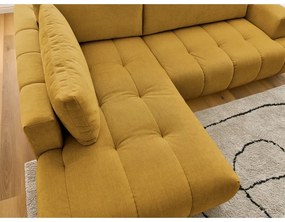 Rozkladacia/s úložným priestorom rohová pohovka v horčicovej farbe (ľavý roh/do L) Fuji – Bobochic Paris