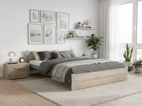 Posteľ IKAROS 160 x 200 cm, dub sonoma/sivá Rošt: S lamelovým roštom, Matrac: Matrac Coco Maxi 20 cm