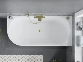 Mexen Mia, voľne stojaca rohová vaňa pravá 140 x 75 cm, biela/čierna, zlatý matný prepad, 52691407575P-55