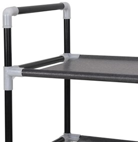 Regál na topánky so 4 policami, kov a netkaná textília, čierny