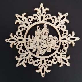 AMADEA Drevená ozdoba vločka so sviečkami 6 cm