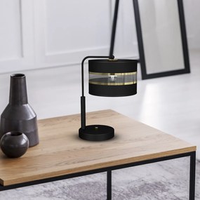 Stolná lampa Ultimo, 1x čierne/zlaté textilné tienidlo, b