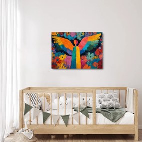Sklenený obraz - Abstraktný anjel s kvetmi (70x50 cm)
