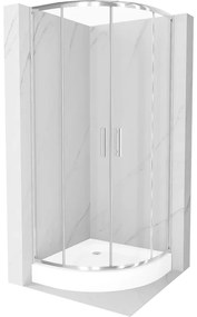 Mexen Rio, štvrťkruhový sprchovací kút s posuvnými dverami 80 x 80 cm, 6mm číre sklo, chrómový profil + biela vysoká sprchová vanička Rio, 863-080-080-01-00-4710