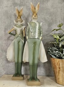 Dekorácia králik v zelenom obleku - 14*10*44 cm