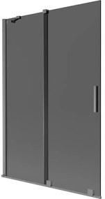 Mexen Velar, 2-krídlová posuvná vaňová zástena 120 x 150 cm, 8mm šedé sklo, grafit brúsený, 896-120-000-41-66