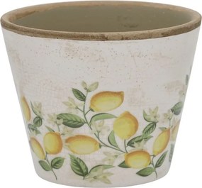 Béžový antik keramický kvetináč s citrónmi Limone Blossom - Ø 13*10 cm