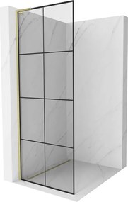 Mexen Kioto L, sprchová zástena Walk-In 70 x 200 cm, 8mm číre sklo čierny vzor, zlatý matný profil, 800-070-103-55-77