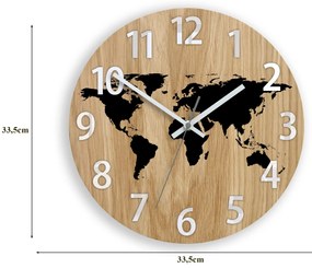Drevené nástenné hodiny Mapa Drevo 33 cm hnedé/čierne