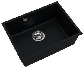 Sink Quality Crypton 60, kuchynský granitový drez 535x400x205 mm + chrómový sifón, čierna, SKQ-CRY.C.1KBO.60.X