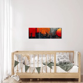 Obraz - Abstraktná maľba mesta (s hodinami) (90x30 cm)