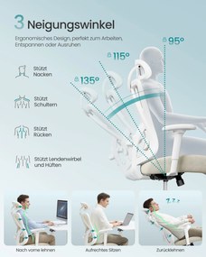 SONGMICS ergonomická kancelárska stolička, výškovo nastaviteľná, bielo-béžová
