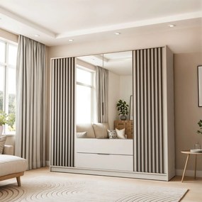 ŠATNÍKOVÁ SKRIŇA LETIZIA III S LAMELAMI A ZRKADLOM KAŠMÍR 206 cm