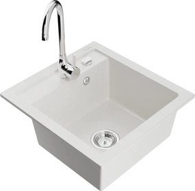 Mexen Vito, 1-komorový granitový drez a kuchynská batéria Telma, biela, 6503-20-670200-00
