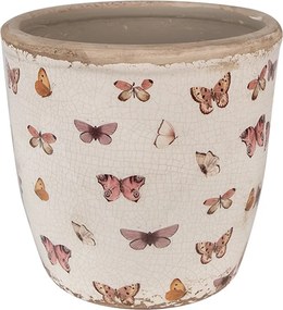 Béžový antik obal na kvetináč s motýlikmi Butterfly Paradise - Ø 16*16 cm