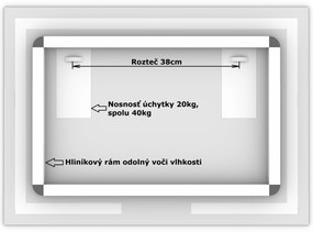 LED zrkadlo La Linea 70x50cm studená biela - diaľkový ovládač Farba diaľkového ovládača: Čierna