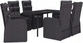 vidaXL 7-dielna súprava záhradného nábytku s podložkami, čierna