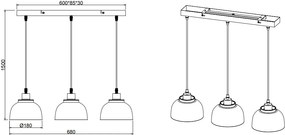 Závesné stropné osvetlenie Punch, čierno-zlatá, 3 svietidlá