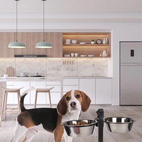 Súprava misiek s podstavcom pre psa z nehrdzavejúcej ocele – Love Story