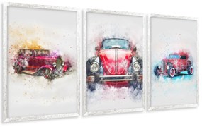 Gario Sada plagátov Starožitné auto - 3 dielna Farba rámu: Rustikálna, Rozmery: 135 x 63 cm