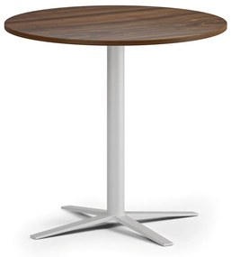 Konferenčný stolík AURA, priemer 80 cm, biela podnož, orech