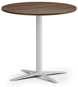 Konferenčný stolík AURA, priemer 80 cm, biela podnož, orech