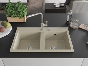 Mexen Hektor granitový kuchynský drez 2-komorový 800 x 480 mm, béžový, sifón chróm - 6521802000-69