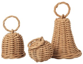 Ferm Living Vianočné ozdoby z ratanu Bell Baubles – set 3 ks