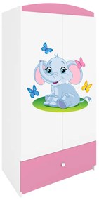 Detská skriňa Babydreams 90 cm slon s motýlikmi ružová