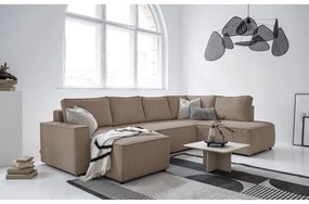 Béžová menčestrová rozkladacia rohová pohovka (pravý roh/do tvaru "U") Brave Dave – Miuform