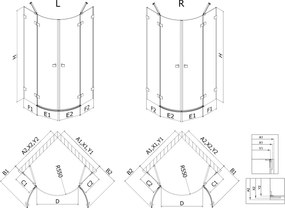 Mexen Lunar, výklopný polkruhový sprchový kút 100 x 100 cm, 8mm číre sklo, zlatý matný profil, 833-100L-100P-55-00