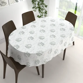 Biante Bavlnený oválny obrus Sandra SA-089 Zelené popínavé kvety na bielom 120x140 cm