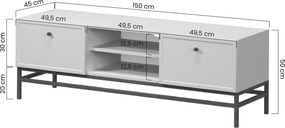 TV stolík Lorini 150 cm na stojane – kašmírová / čierne úchytky T