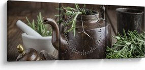Obraz - Kanvička s rozmarínom (s hodinami) (90x30 cm)