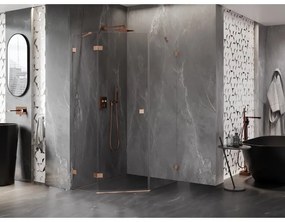 Mexen Lunar, päťuholníkový sprchový kút s ľavým sklonom 80 x 90 cm, 8mm číre sklo, profil medená matná, 831-080L-090P-65-00-L