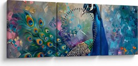 Obraz - Maľba páva (s hodinami) (90x30 cm)