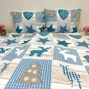 Obliečky bavlnené Vianočné Winter modré TiaHome - 1x Vankúš 90x70cm, 1x Paplón 140x200cm