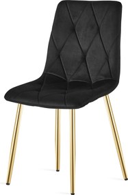 Čierna zamatová jedálenská stolička LIBRA so zlatými nohami