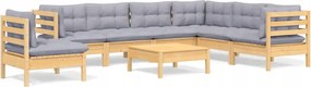 vidaXL 8-dielna sedacia súprava do záhrady, sivé vankúše, borovica