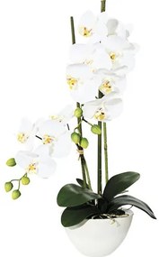 Umelá kvetina orchidea phalaenopsis 50 cm biela v bielej keramickej miske 14,5 x 8,5 cm Real Touch