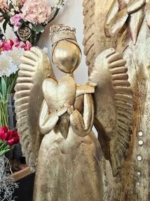 Zlatá antik kovová veľká dekorácia anjel so srdcom Christmas Angel - 52*22*144 cm