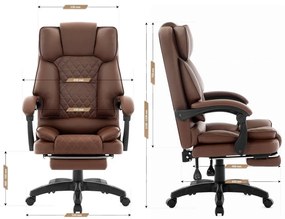Ergonomická kancelárska stolička HC-1031 z ekokože s podnožkou - hnedá