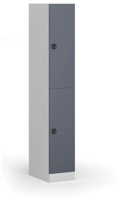 Šatníková skrinka s úložnými boxmi, 2 boxy, 1850 x 300 x 500 mm, kódový zámok, tmavosivé dvere