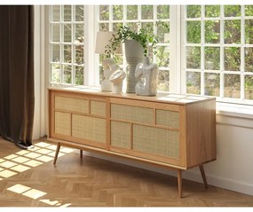 Nízka komoda v dekore duba s posuvnými dverami v prírodnej farbe 180x80 cm Barrali – Unique Furniture