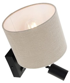 Nástenná lampa čierna s lampou na čítanie a tienidlom 18 cm svetlohnedá - Brescia