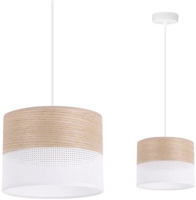 Light Home Závesné svietidlo Wood, 1x béžová dubová dýha/biele plastové tienidlo, (fi 20cm)